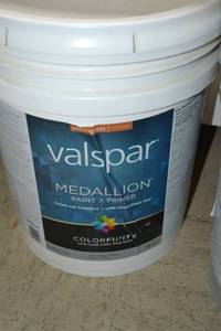 lot 1327 image: 5 Gallon Valspar Medallion Paint & Primer  Semi-Gloss Interior  2402 Tint Base, Must Be Tinted