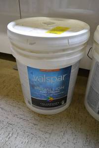 lot 1328 image: 5 Gallon Valspar Medallion Paint & Primer  Semi-Gloss Interior -  2405 Clear Base, Must Be Tinted