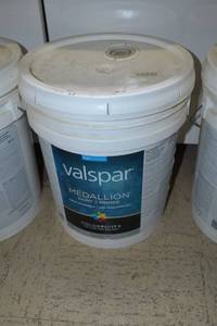 lot 1330 image: 5 Gallon Valspar Medallion Paint & Primer  Flat Interior  1405 Clear Base, Must Be Tinted