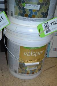 lot 1322 image: 5 Gallon Valspar Pristine Ultra-Bonding Paint & Primer  Satin Exterior  18402 Tint Base, Must Be Tinted