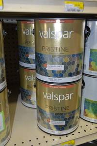 lot 1362 image: (4) 1 Gallon Valspar Pristine  Semi-Gloss Exterior  18602 Tint Base, Must Be Tinted