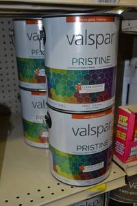 lot 1366 image: (4) 1 Gallon Valspar Pristine  Semi-Gloss Interior  18562 Tint Base, Must Be Tinted