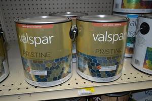 lot 1368 image: (3) 1 Gallon Valspar Pristine  Semi-Gloss Exterior - 18605 Clear Base, Must Be Tinted