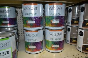 lot 1371 image: (4) 1 Gallon Valspar Pristine  Semi-Gloss Interior  18565 Clear Base, Must Be Tinted