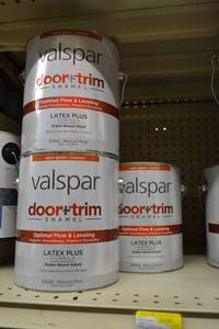 lot 1385 image: (3) 1 Gallon Valspar Door & Trim Latex Enamel  Semi-Gloss Interior  83082 Medium Base, Must Be Tinted