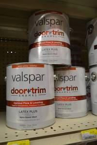 lot 1386 image: (3) 1 Gallon Valspar Door & Trim Latex Enamel  Semi-Gloss Interior  83084 Clear Base, Must Be Tinted