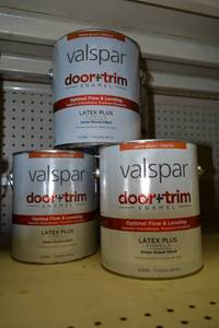 lot 1387 image: (5) 1 Gallon Valspar Door & Trim Latex Enamel  Semi-Gloss Interior  83081 Tintable White