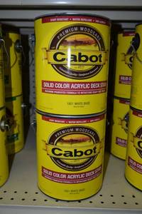 lot 1439 image: (4) 1 Gallon Cabot Solid Color Acrylic Deck Stain  1801 White Base, Must Be Tinted