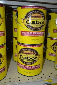 lot 1440 image: (4) 1 Gallon Cabot Solid Color Acrylic Deck Stain  1807 Deep Base, Must Be Tinted