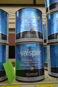 lot 1455 image: (2) 1 Quart Valspar Medallion Paint & Primer, Interior  Flat, 1408 Pastel Base, Must Be Tinted