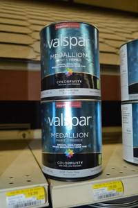 lot 1458 image: (2) 1 Quart Valspar Medallion Paint & Primer, Interior  Eggshell, 4408 Pastel Base, Must Be Tinted