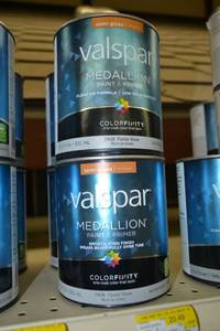 lot 1465 image: (4) 1 Quart Valspar Medallion Paint & Primer, Interior  Semi-Gloss, 2408 Pastel Base, Must Be Tinted