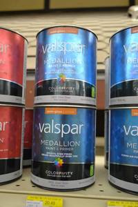 lot 1467 image: (4) 1 Quart Valspar Medallion Paint & Primer, Interior  Semi-Gloss, 2405 Clear Base, Must Be Tinted