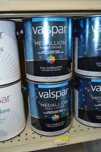 lot 1481 image: (2) 1 Gallon Valspar Medallion Paint & Primer, Interior  Flat, 1408 Pastel Base, Must Be Tinted