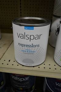 lot 1485 image: 1 Gallon Valspar Expression Interior Paint & Primer  Flat, 17001 White, Tintable