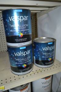 lot 1487 image: (3) 1 Gallon Valspar Medallion Paint & Primer, Interior  Flat, Tint Base 1402, Must Be Tinted