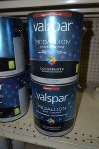 lot 1488 image: (3) 1 Gallon Valspar Medallion Paint & Primer, Interior  Eggshell, 4402 Tint Base, Must Be Tinted