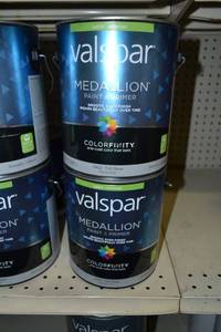 lot 1491 image: (3) 1 Gallon Valspar Medallion Paint & Primer, Interior  Satin, 3402 Tint Base, Must Be Tinted