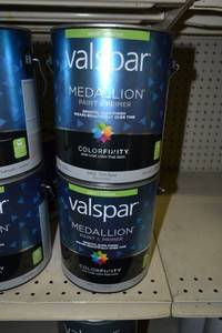 lot 1492 image: (3) 1 Gallon Valspar Medallion Paint & Primer, Interior  Satin, 3402 Tint Base, Must Be Tinted