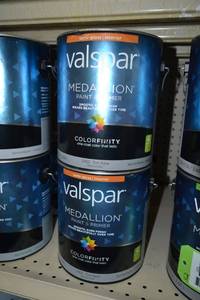 lot 1494 image: (3) 1 Gallon Valspar Medallion Paint & Primer, Interior  Semi-Gloss, 2402 Tint Base, Must Be Tinted