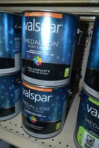lot 1495 image: (3) 1 Gallon Valspar Medallion Paint & Primer, Interior  Semi-Gloss, 2402 Tint Base, Must Be Tinted