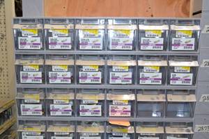 lot 2888 image: (3) Tip Out Storage Racks w Brass Hose Barb Fittings Inventory 58 to 18