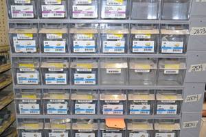 lot 2889 image: (3) Tip Out Storage Racks w Brass Pipe Fittings Inventory 38 to 18