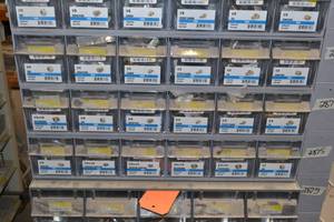 lot 2890 image: (3) Tip Out Storage Racks w Brass Pipe Fittings Inventory 12 to 14
