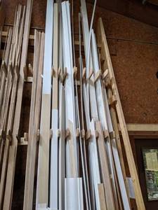 lot 3025 image: (80) Pieces of MDF White Trim, DoorWindow Casings, Moulding and More