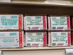 lot 2497 image: (8) Boxes 33° B&C Offset Head Paper Tape Collation Ring Shank Nails  2-38 x .113