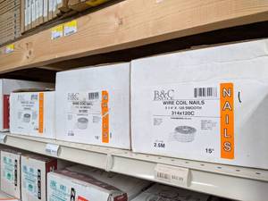 lot 2515 image: (3) Boxes B&C Smooth Shank Wire Weld Coil Nails 2-38, 3and  3-14  x 0.120  15°