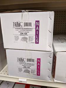 lot 2504 image: (2) Boxes B&C CR-134 Coil Electrogalvanized Smooth Shank Roofing Nails 15° 1-34