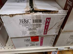 lot 2509 image: (2) B&C CR-114 Coil Electrogalvanized Smooth Shank Roofing Nails 15° 1-14
