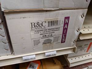 lot 2511 image: B&C CR-112 Coil Electrogalvanized Smooth Shank Roofing Nails 15° 1-12