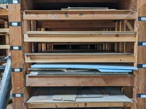 lot 2727 image: Large Lot of 4x8 Pegboard (14 and 18), Foam, 4 x 8 Sheets 18 Hardboard and More
