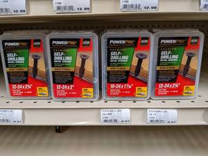 lot 2835 image: (13) Packages Hillman PowerPro Premium Self-Drilling Metal to Metal Screws 12-24, 8-18 and 10-24