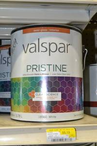 lot 1359 image: (4) 1 Gallon Valspar Pristine  Semi-Gloss Interior  18560 White, Tintable