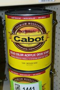 lot 1441 image: (4) 1 Gallon Cabot Solid Color Acrylic Deck Stain  1808 Medium Base, Must Be Tinted