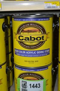lot 1443 image: (4) 1 Gallon Cabot Solid Color Acrylic Siding Stain  0806 Neutral Base, Must Be Tinted