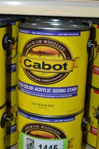 lot 1445 image: (4) 1 Gallon Cabot Solid Color Acrylic Siding Stain  0808 Medium Base, Must Be Tinted