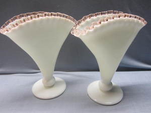 lot 42 image: Pink Crested Fan Vases