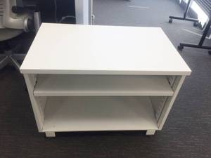 lot 14 image: MSRP $700 HIGH QUALITY STEELCASE UNIVERSAL WHITE&nbspOPEN FRONT STEEL STORAGE CABINET WITH ADJUSTABLE FEET - LIKE NEW CONDITION