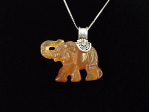 lot 8 image: .925 Sterling Silver Amber Jade Elephant Pendant Necklace