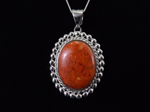 lot 10 image: .925 Sterling Silver Red Jasper Cabochon Pendant Necklace