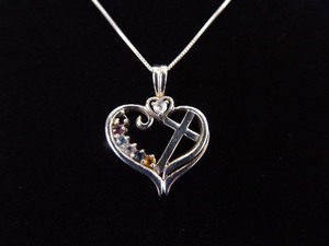 lot 11 image: .925 Sterling Silver Multi Color Crystal Heart of the Cross Pendant Necklace