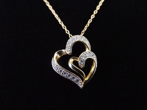 lot 23 image: .925 Sterling Silver Vermeil Crystal Entwined Hearts Pendant Necklace