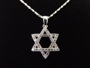 lot 26 image: .925 Sterling Silver Star of David Crystal Pendant Necklace