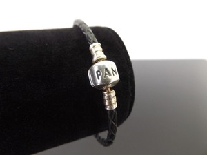 lot 38 image: .925 Sterling Silver PANDORA Black Leather Rope Bracelet