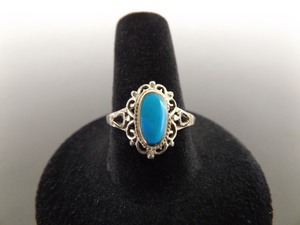 lot 51 image: .925 Sterling Silver Antique Turquoise Cabochon Ring Size 9.5