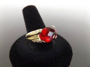 lot 55 image: .925 Sterling Silver Vermeil Oval Cut Ruby Crystal Ring Size 10